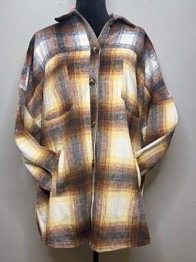 Women’s Plaid Button-Front Shacket in Brown & Yellow